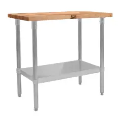 John Boos High-Quality Maple Wood Top Work Table with Adjustable Lower Shelf, 36 x 24 x 1.5 Inch, Galvanized Steel