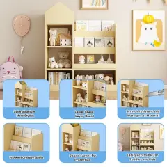 INFURNIC Decorative Bookshelf Multi Shelf Kids Storage Organizer with Baskets Cubby Shelf for Books and Toys, Wood, 31.5"*11.8"*39.5"
