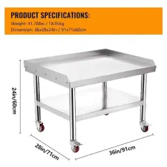 Acekool Stainless Steel Equipment Grill Stand Table, Adjustable Legs, Edge Baffle, Heavy Duty Shelf, Kitchen Prep Station