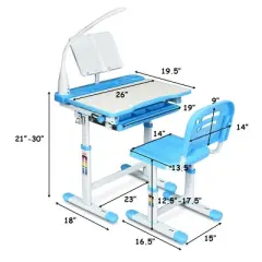 Costway Height Adjustable Kids Desk Chair Set Study Drawing w/Lamp & Bookstand