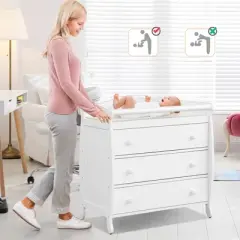 Infans 3 Drawer Baby Changing Table Infant Diaper Changing Station w/ Safety Belt White