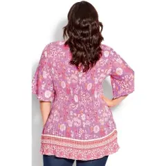 Women's Plus Size Fairville Pleated Tunic  - Pink Floral Border | AVENUE