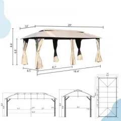 DSVIMOY Outdoor Gazebo with Double Roofs, Gazebo Canopy Tent for Deck Backyard Garden, Brown, 240"*120"*105.6"