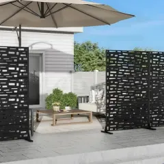 1-Piece 46.8 In. W x 71.37 In. H Wide Edged Black Galvanized Sheet Screen Outdoor Metal Screen Decorative Art Panel (6-Piece Assembly)