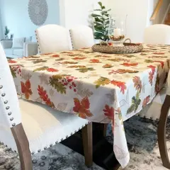 Swaying Leaves Allover Print Fall Tablecloth ~ Ivory -  Elrene Home Fashions