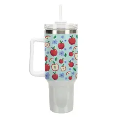 100 North Sweet Red Apples & Blue Flowers 40 oz. Stainless Steel, Large Water Bottle Coffee Mug, Spill & Leak Resistant, Thermal Travel Tumbler with