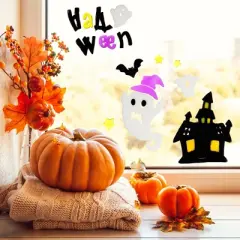 Northlight Haunted House and Ghost Halloween Gel Window Clings - Purple and Black - 15pc