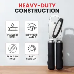 with Bottle Opener - Rust Proof Manual Can Opener With Turn Knob & Comfy Soft Grip Handles