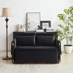 54" Sleeper Sofa,Velvet Sleeper Sofa With Detachable Arm Pockets And Pillows,Pull-Out Sofa Bed,Multi-position adjustable Sleeper Sofa-Cuddlewood