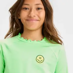 Girls' Smiley Face Rash Guard Swim Top - art class&trade; Green