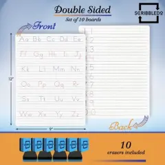 SCRIBBLEDO Handwriting Practice 9"x12" Dry Erase Board Pack of 10 w Erasers