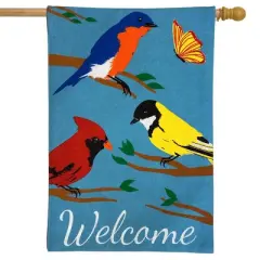 Wildbirds Spring Burlap House Flag Welcome Cardinals Finches 28" x 40" Briarwood Lane