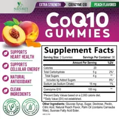 CoQ10 100mg Gummies, Coenzyme Q10 Supplement, CoQ10 Gummies Antioxidant for Heart Health & Energy Production - 60 Gummies By Nature's Nutrition