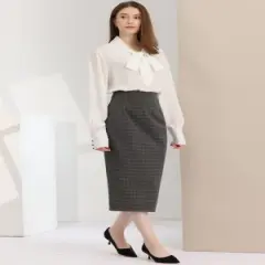 Allegra K Women's Checked  Plaid Printed High Waist Zipper Back Split Bodycon Midi Skirt