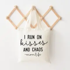 City Creek Prints I Run On Kisses And Chaos Canvas Tote Bag - 15x16 - Natural