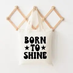 City Creek Prints Born To Shine Stars Canvas Tote Bag - 15x16 - Natural