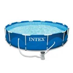 Intex 12' Pool Cover w/  12 x 2.5 Ft Metal Frame Pool w/ Intex Filters (6 Pack)