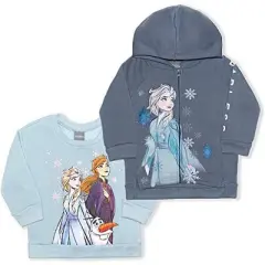 Disney Girl's 2-Pack Frozen Graphic Pullover Sweatshirt and Zip Up Hoodie For Toddlers