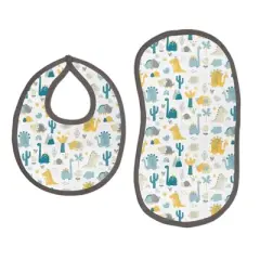 Bacati - Little Dino Boys Teal/Yellow Muslin 4 pc Bibs/Burpies