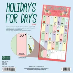 Willow Creek Press 2024 Wall Calendar 12"x12" Holidays for Days