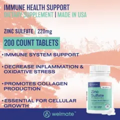 WELMATE Zinc 220mg Dietary Supplement Caplets - 200ct