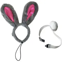 Midlee Easter Bunny Gray & Pink Dog Rabbit Ears with Tail (Small)