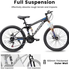 BestParts 24-Inch Mountain Bike with Disc Brakes & 21-Speed Gears, High-Strength Steel Frame Adult Bicycle for Commuting/Trail/Off-Road Cycling, Grey