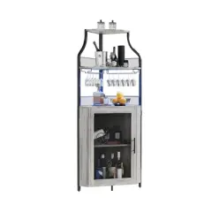 Corner Wine Bar Rack Cabinet with Detachable Wine Rack - Bar Cabinet with Glass Holder, Small Sideboard, Buffet Cabinet with Mesh Door