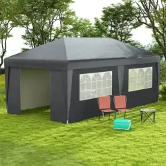 Resenkos Backyard Garden Canopy, Camping Canopy Screen Tent,10' x 19.5' Pop Up Canopy Tent w/ Sidewalls, Leg Weight Bags, Wheeled Carry Bag, Gray