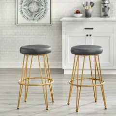 Set of 2 24" Mazzini Faux Leather and Metal Counter Height Barstools - Buylateral