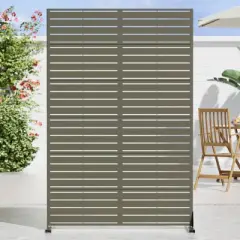 PexFix 72" x 47" Louvered Metal Privacy Screen Freestanding Outdoor Divider Panel for Patio Deck Balcony Heavy Duty Base Weatherproof Army Green