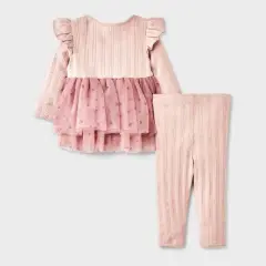 Baby Girls' 2pc Disney Minnie Mouse Long Sleeve Tulle Dress and Leggings Set - Pink
