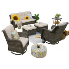 UPTIOT Polyethylene (PE) Wicker 5 - Person Seating Group with Cushions
