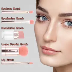 Unique Bargains 5 in 1 Makeup Brush Set Foundation Sponge Brush Eyebrow Brush Plastic Handle Pink 5.2Inches Height 1 Set
