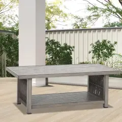 COWLOWN Outdoor Aluminum Coffee Table with Slatted Top & Lower Shelf, All-Weather Modern Patio Table for Garden, Deck, or Balcony