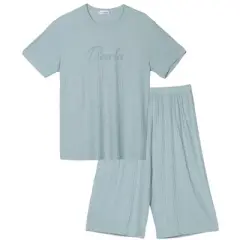 cheibear Sleepwear Short Sleeve with Capri Pants Letters Family Pajama Sets