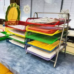 Mind Reader 5-Tier Paper Tray Desktop Organizer Metal Mesh Rainbow