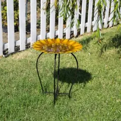 19" Embossed Iron/Glass Sunflower Birdbath Yellow - Alpine Corporation: Freestanding, Weather-Resistant