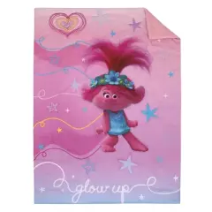 Trolls Show Up Glow Up Pink and Blue, Hearts and Stars 4 Piece Toddler Bed Set