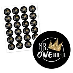 Big Dot of Happiness 1st Birthday Little Mr. Onederful - Boy First Birthday Party Circle Sticker Labels - 24 Count