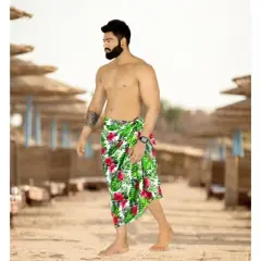 HAPPY BAY Men's Beach Holidays Cover Up Summer Long Sarong Wrap Beachwear Vacation Cover-Up Lava Lava For Men One Size Multicolored, Floral