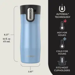 Contigo AUTOSEAL West Loop Vacuum-Insulated Stainless Steel Travel Mug with Easy-Clean Lid, 16 oz, Salt Frosted Pearl & Glacier Frosted Pearl, 2-Pack