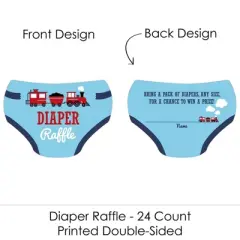 Big Dot of Happiness Railroad Party Crossing - Diaper Shaped Raffle Ticket Inserts - Train Baby Shower Activities - Diaper Raffle Game - Set of 24