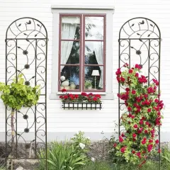 Lirago Brown 2 pieces Weatherproof Multi-functional Outdoor Screen-Laser-Cut Galvanized Steel Panel 86.61"Hx19.68"Wx0.51"D