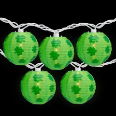 Northlight Shamrock St. Patrick's Day Paper Lantern Patio Lights - Green - 8.5' White Wire - 10ct