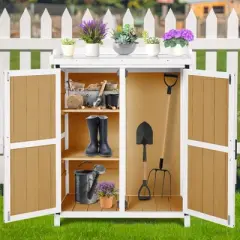 Potting Bench Outdoor Cabinet with Metal Tabletop, Workbenches with Adjustable Shelf, Wooden Storage Cabinets Waterproof for Garden Patio Lawn