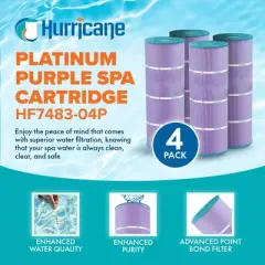Hurricane 16 Pack HF7483-04P Platinum Purple Pool Filter Cartridge Replacement for PA81-4-M, Unicel C-7483, Filbur FC-1225, Hayward SwimClear C3030