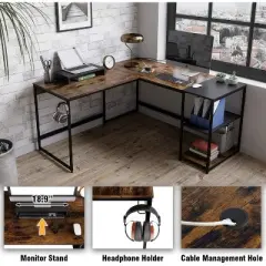 Bestier Industrial Customizable L Shaped Corner or Long Home Office Study Desk w/ Adjustable Shelf, Adaptable Design, Monitor Stand, Rustic Brown