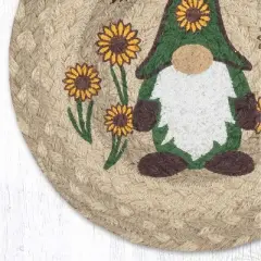 Earth Rugs Whimsical Garden Jute Trivet &ndash; 10" Round Braided Mat with Sunflower Gnome Design