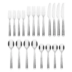 Cambridge Silversmiths 20pc Elsa Hammered Mirror Flatware Set: Stainless Steel Silverware Service for 4, Modern Design